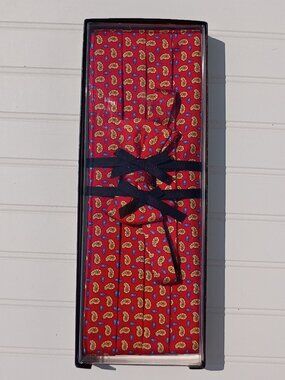 NEW R Hanauer Silk Bow Tie and Cummerbund Set Red Yellow Paisley Made in USA Vtg
